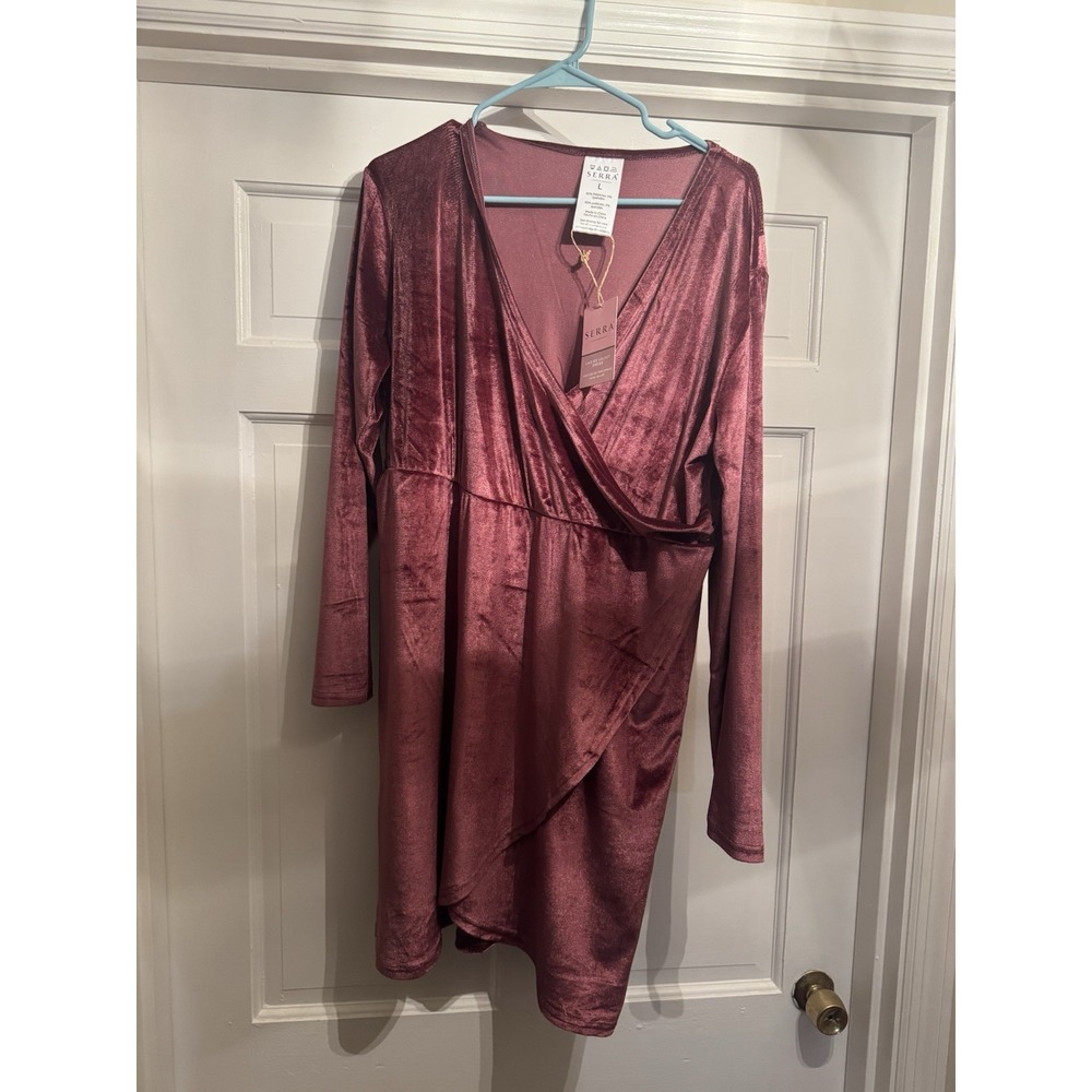 New! Serra Faux Wrap Velvet Burgundy Long Sleeve Dress L . New With Tags.